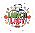 School lunch lady cafeteria worker with Watch Out Kindergarten print design