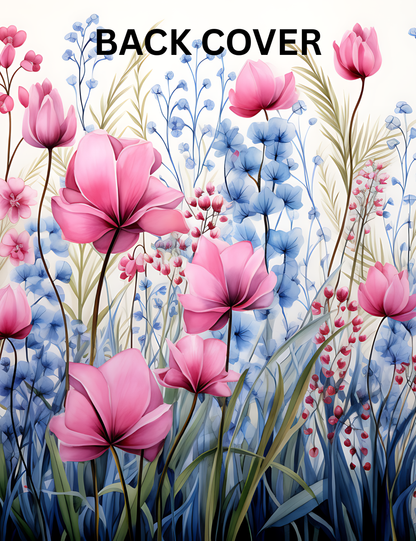 Back cover of motivational journal with pink and blue floral design