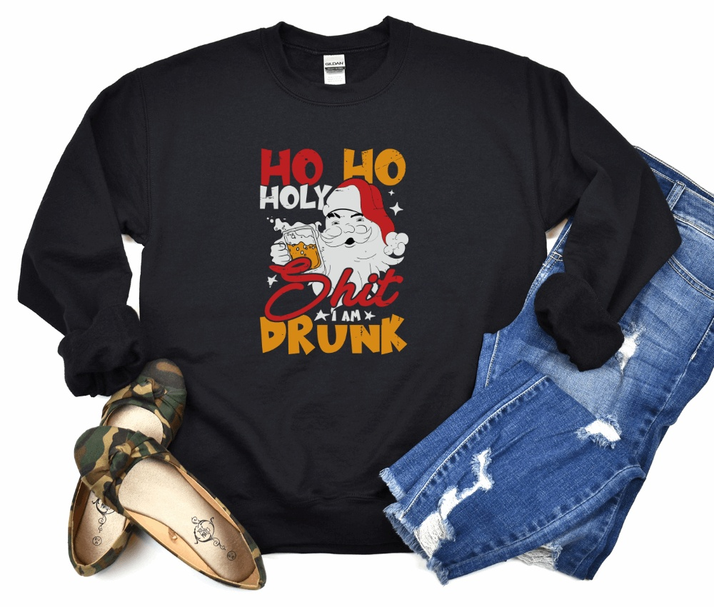 Drunk Santa Christmas Holiday Funny Men Black Sweatshirt