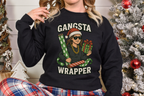 Black Gangsta Wrapper Christmas sweatshirt for women with festive graphic and holiday gift wrap design