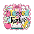 Colorful Blessed Teacher DTF print for customizable apparel and accessories with vibrant, durable ink and cold peel transfer