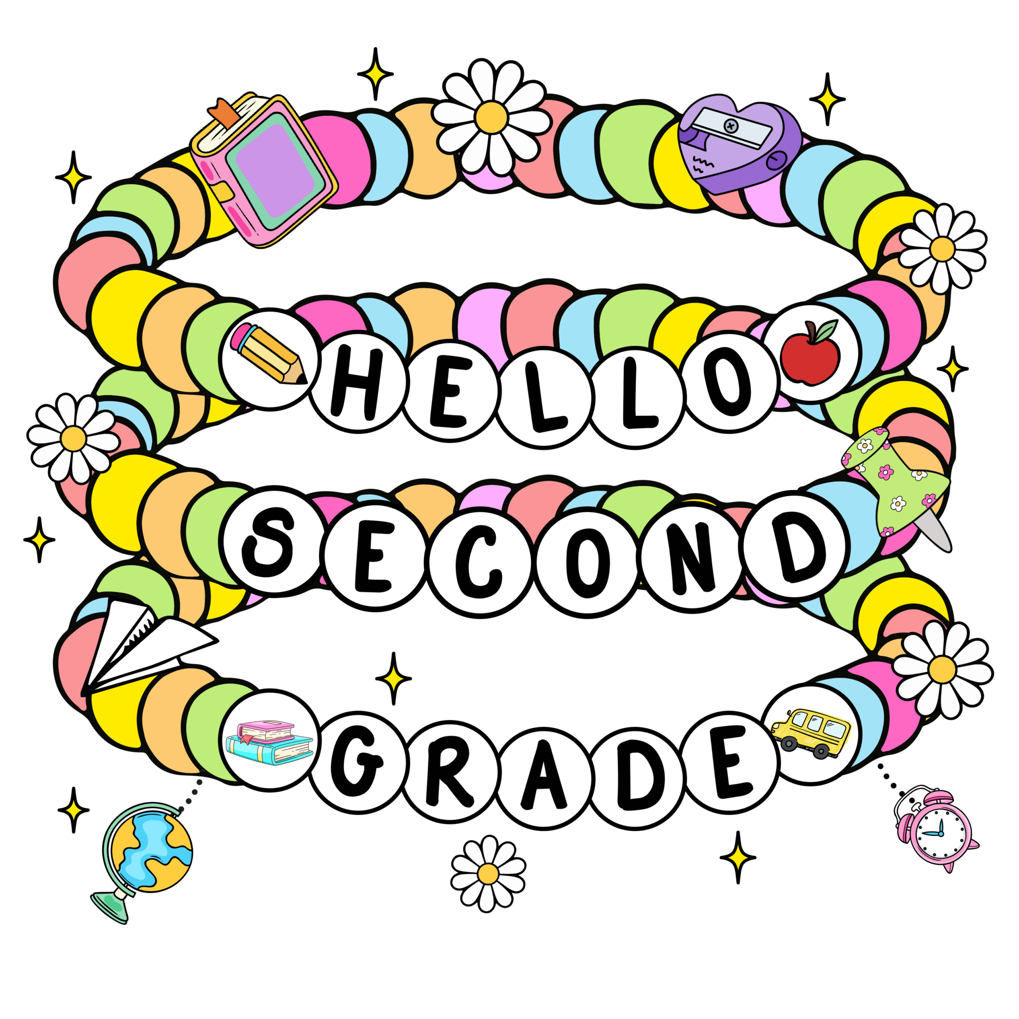 Hello Second Grade Bracelet Youth DTF Print featuring Watch Out Kindergarten design