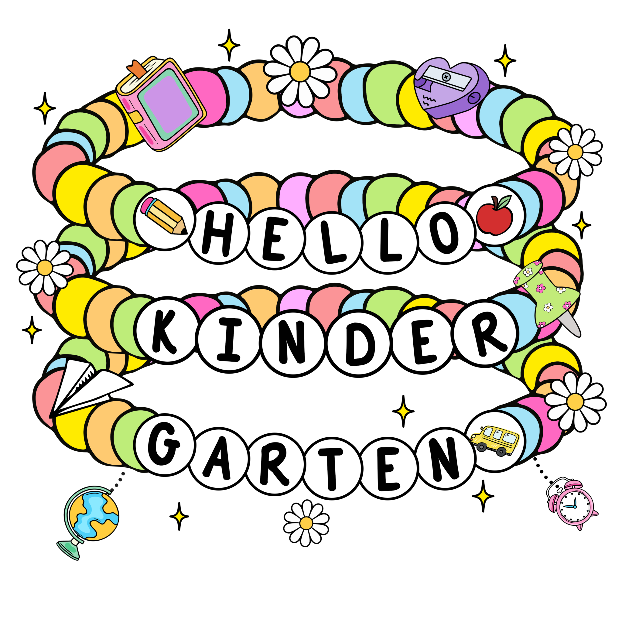 Hello Kindergarten bracelet with Watch Out Kindergarten design youth DTF print