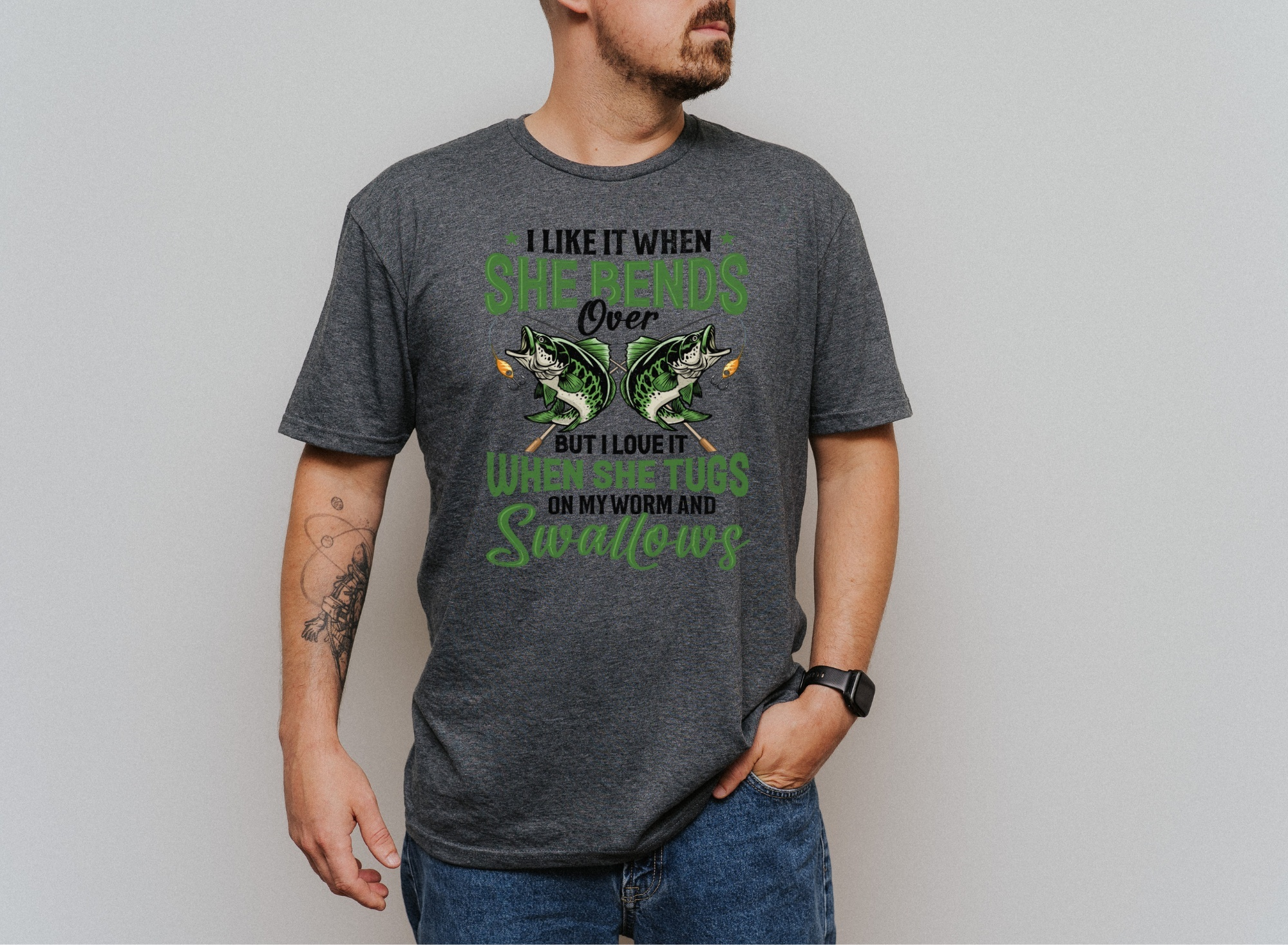 Sexual Innuendo Fishing Shirt - Charcoal