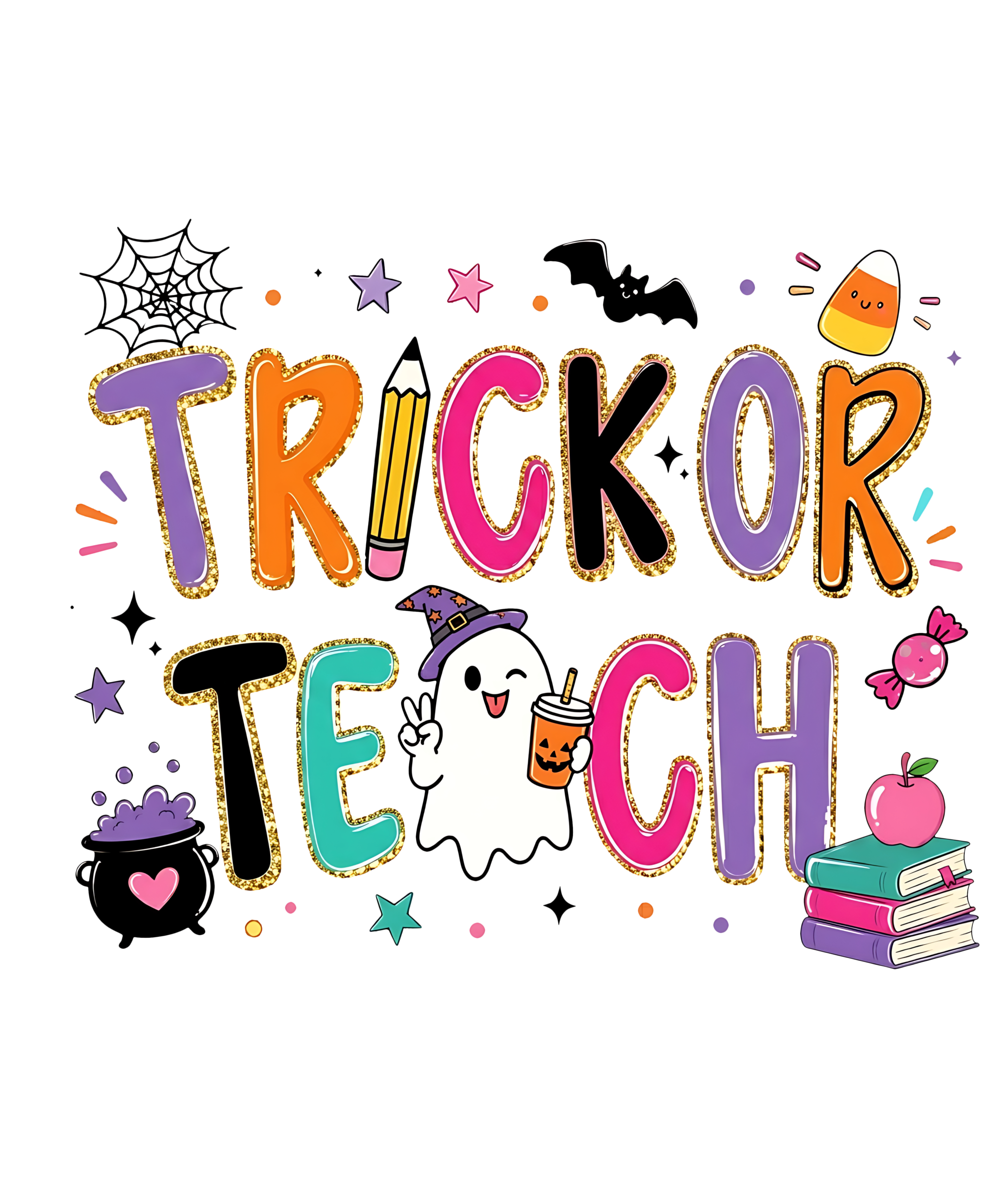 Trick Or Teach Halloween adult T-shirt with Watch Out Kindergarten DTF print design