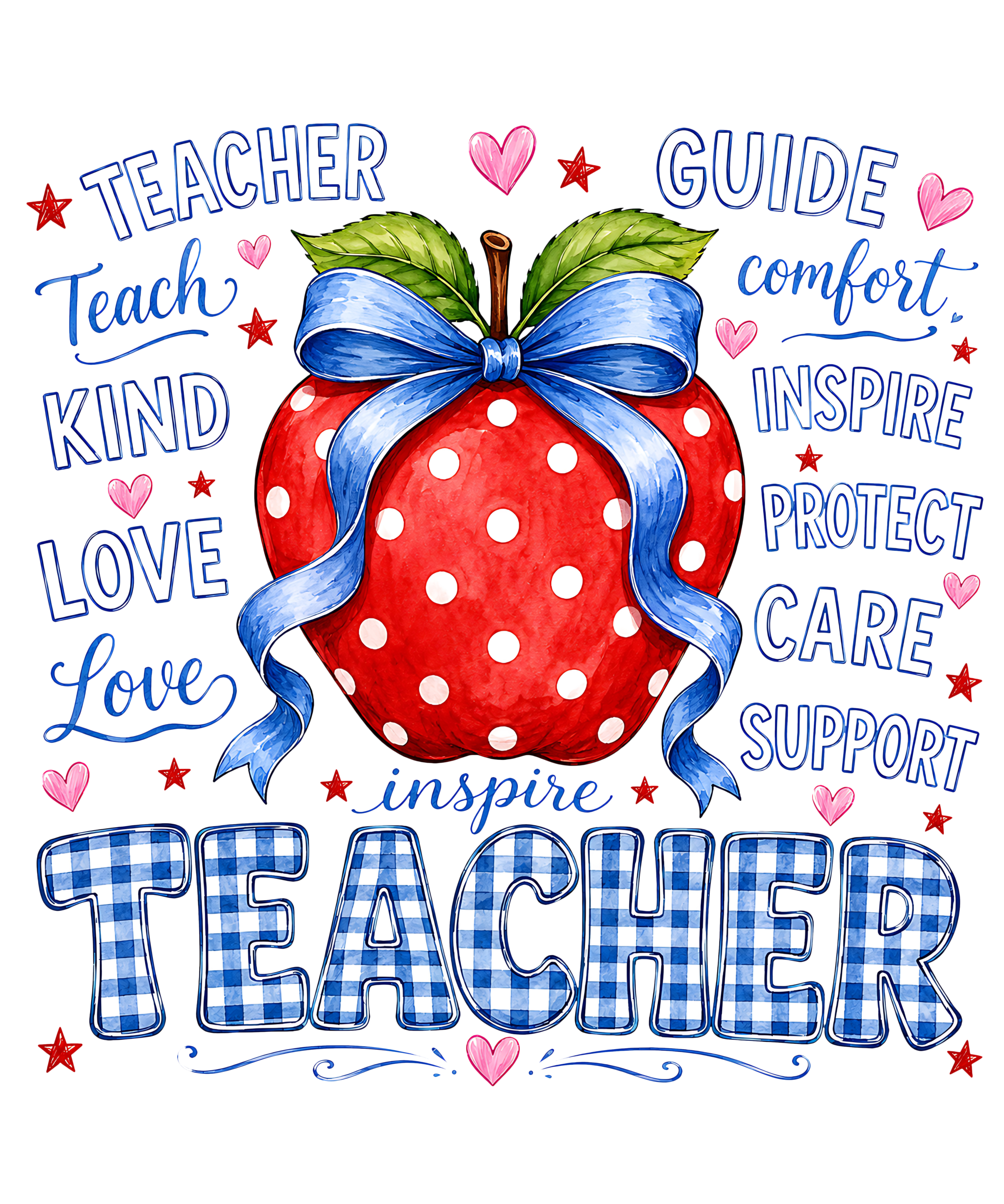 Teacher Apple Guide DTF print with vibrant colors for customizable apparel and accessories