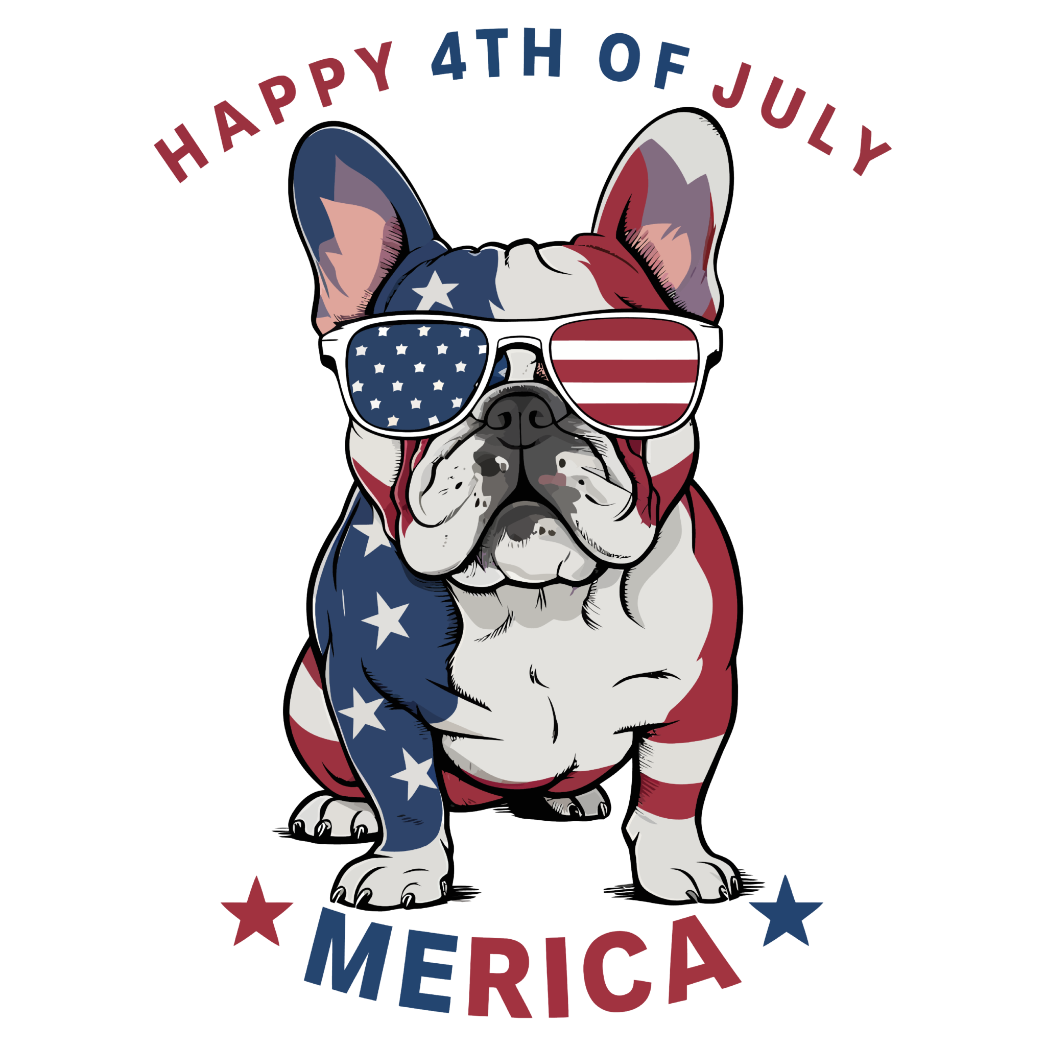 Happy 4th of July Merica French Bulldog wearing patriotic sunglasses on Independence Day tee
