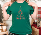 Unisex Bella Canvas 3001 T-shirt with dog paw Christmas tree design in green.