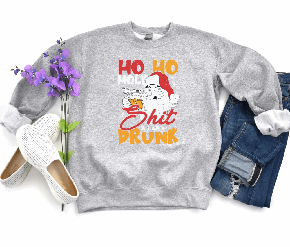 Drunk Santa Christmas Holiday Funny Men Grey Sweatshirt