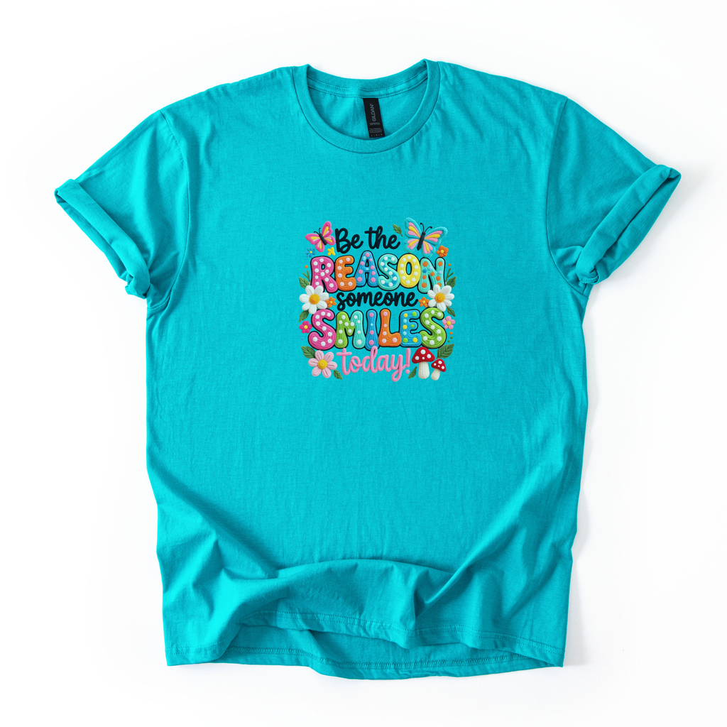 Be The Reason Someone Smiles uplifting SoftStyle shirt with positive message and stylish design