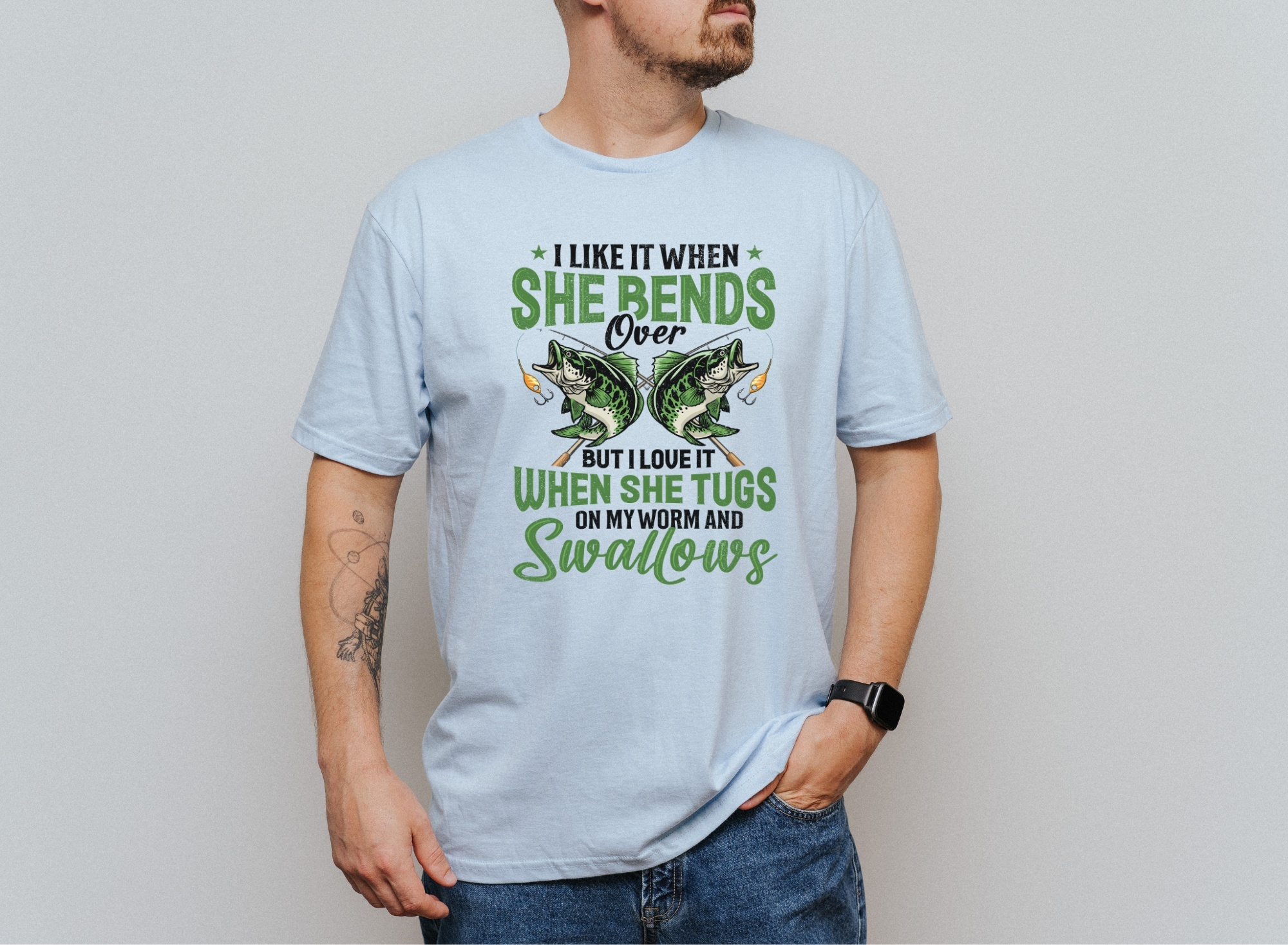 Sexual Innuendo Fishing Shirt - Light Blue