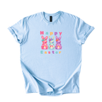 Happy Easter Bunny shirt with colorful candy bunnies on softstyle fabric