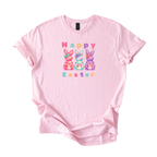 Softstyle Happy Easter Bunny shirt with colorful pastel bunny design