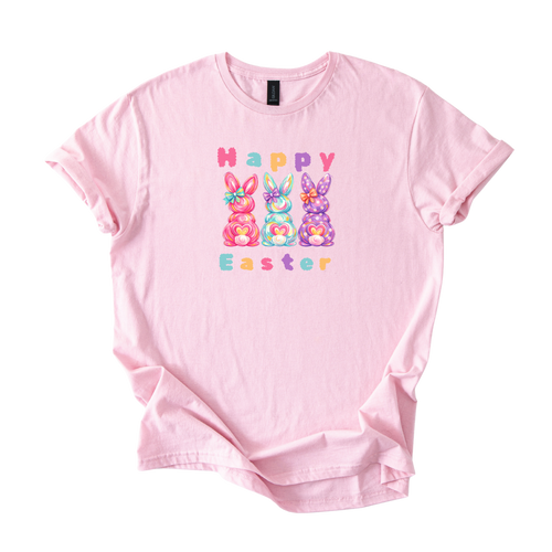 Softstyle Happy Easter Bunny shirt with colorful pastel bunny design