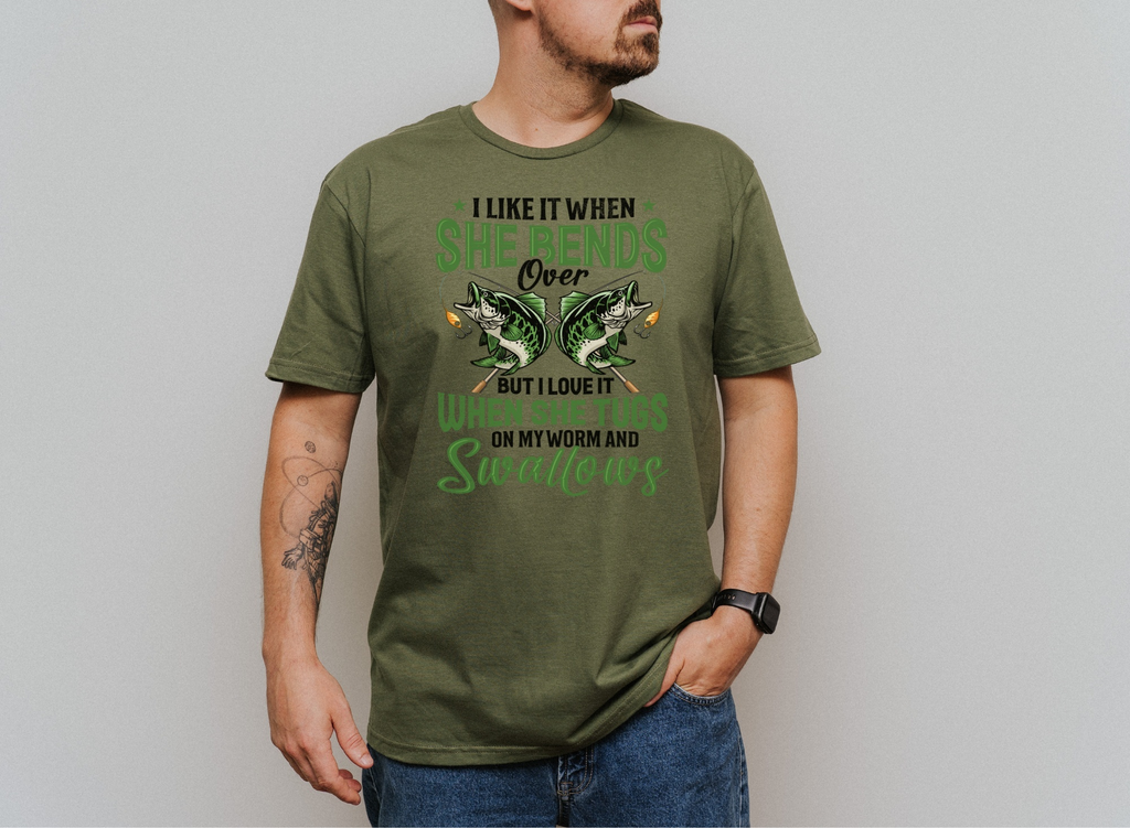 Sexual Innuendo Fishing Shirt - Military Green