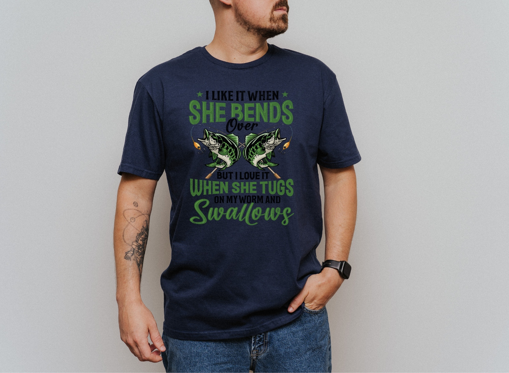 Sexual Innuendo Fishing Shirt - Navy Blue