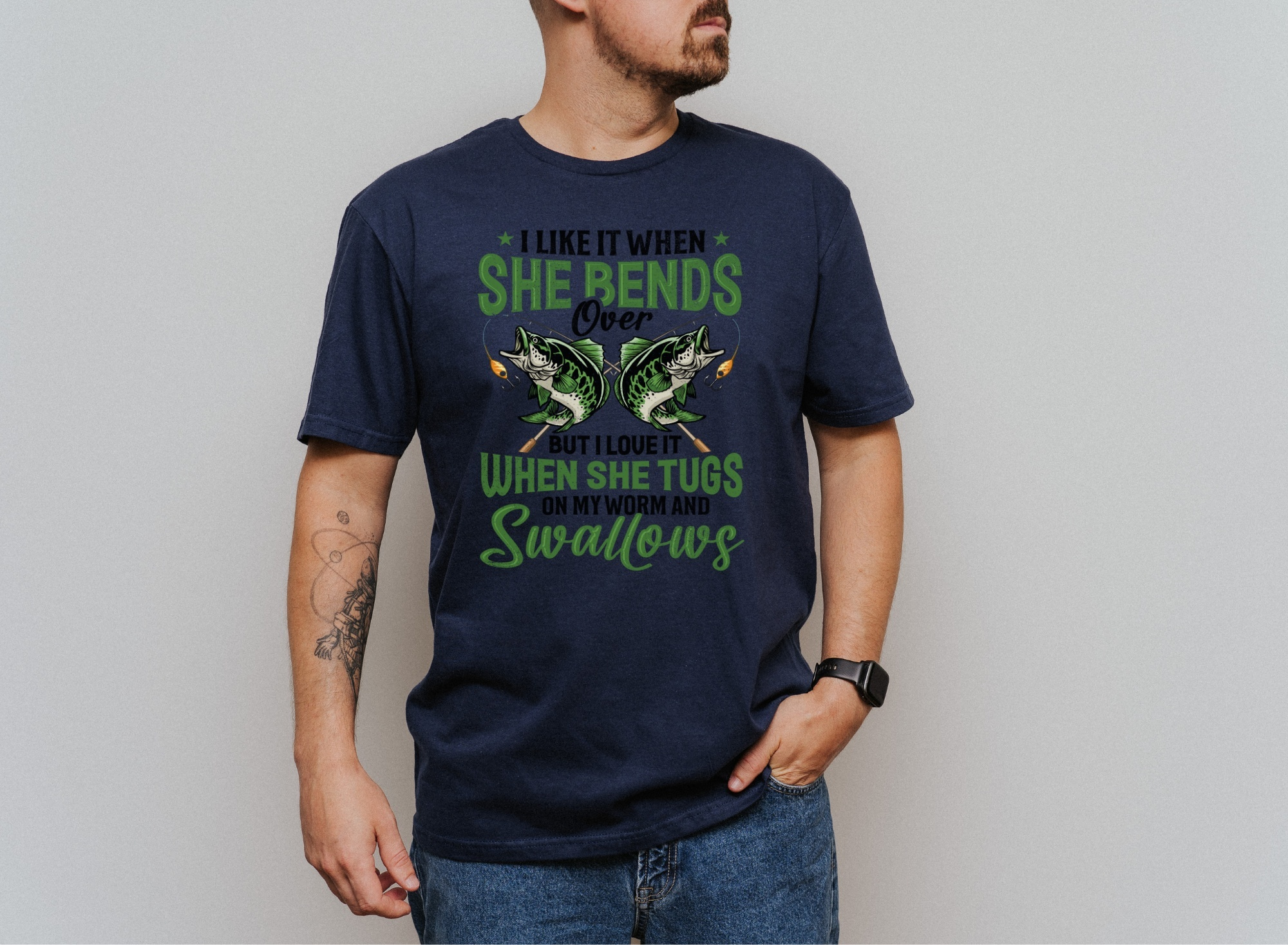 Sexual Innuendo Fishing Shirt - Navy Blue