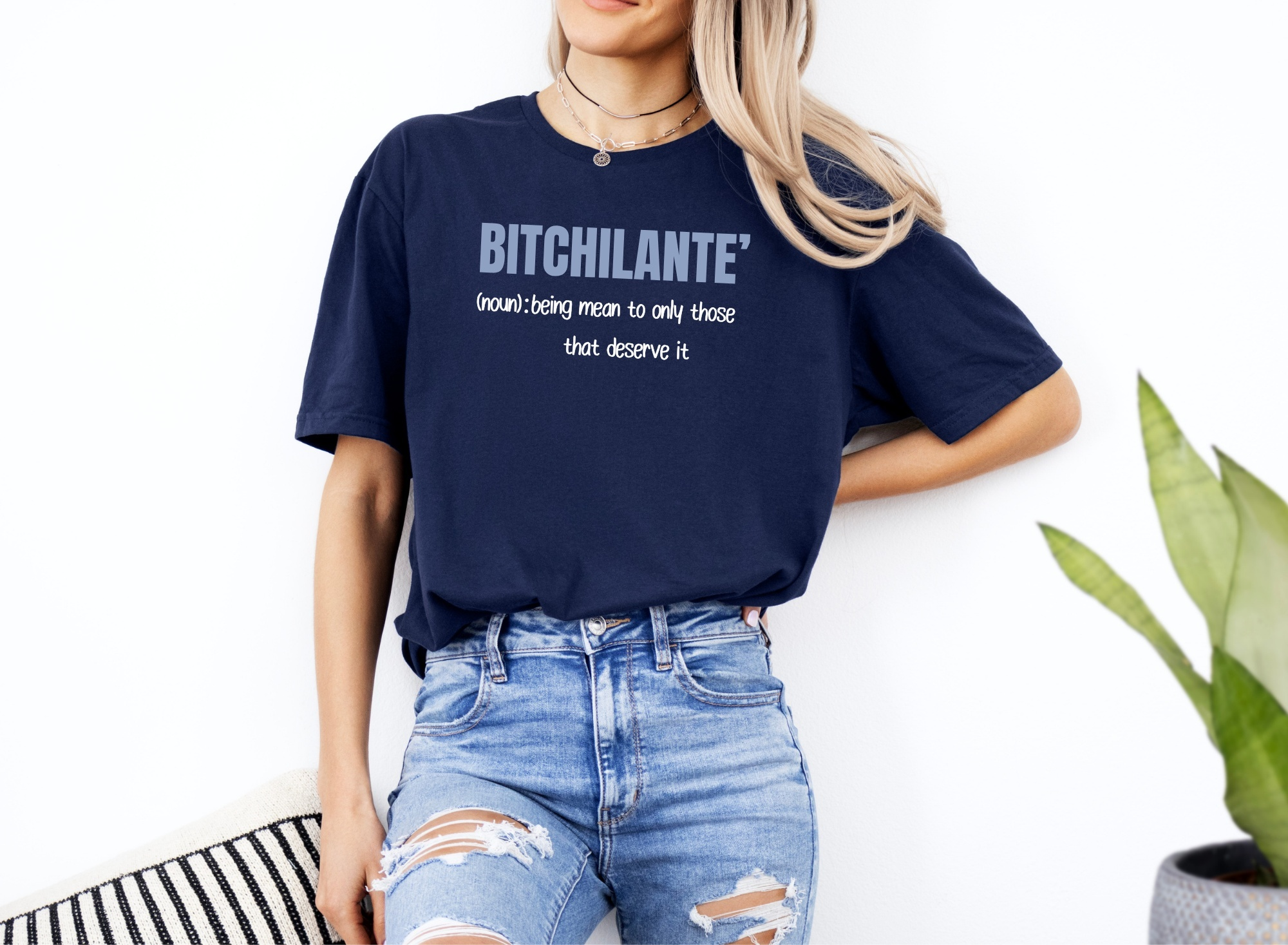 BITCHILANTE | Justice Served with Sass Graphic Softstyle Navy Tee