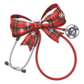 Holiday Christmas stethoscope with red ribbon DTF print design
