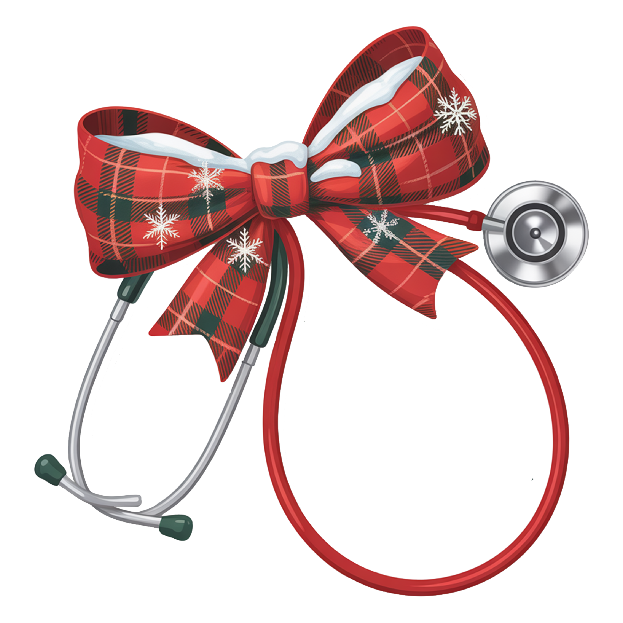 Holiday Christmas stethoscope with red ribbon DTF print design