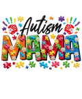 Colorful Autism Mama DTF Print with puzzle pieces and floral design for apparel and crafts