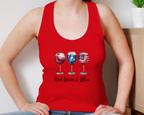 Red Wine and Blue patriotic tank top with wine glass design, ideal for Independence Day celebrations.