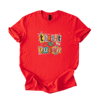 White Thrift Queen retro collage tee with colorful vintage graphics and playful Y2K design