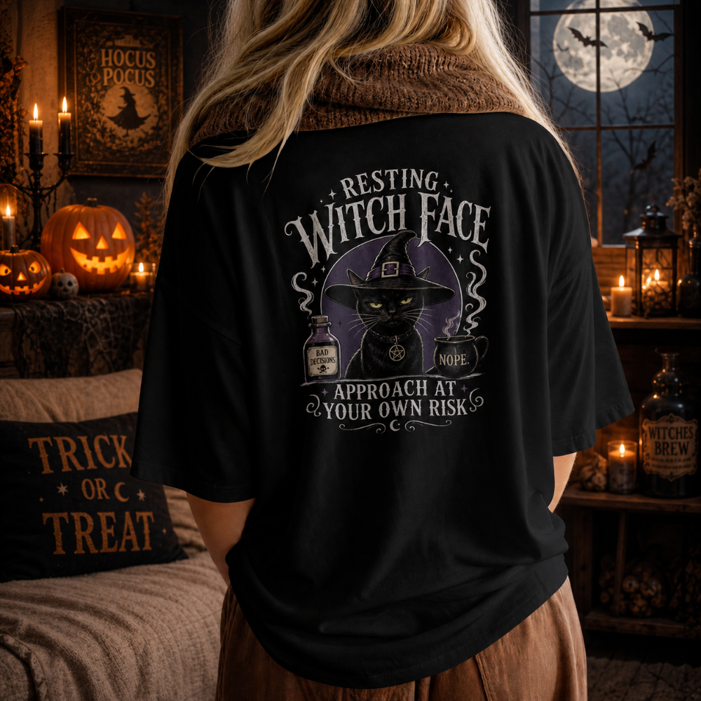 Resting Witch Face Halloween Shirt – Funny Black Cat Witch Spooky Season T-Shirt