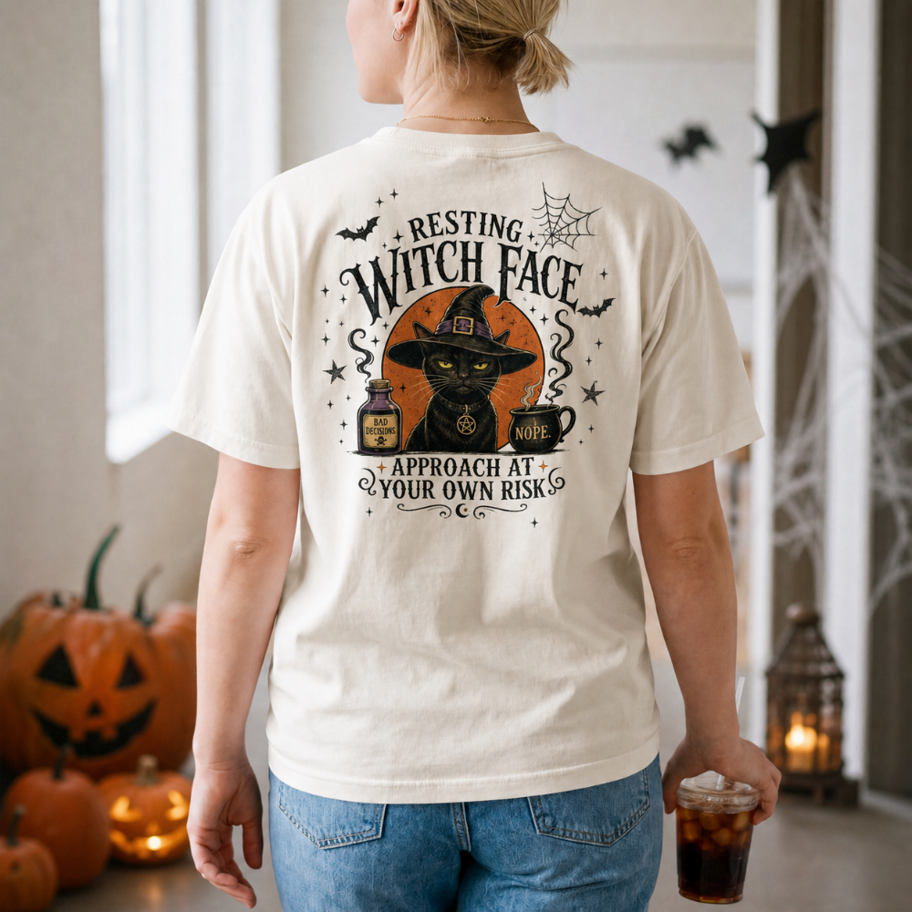 Resting Witch Face Halloween Shirt – Funny Black Cat Witch Spooky Season T-Shirt