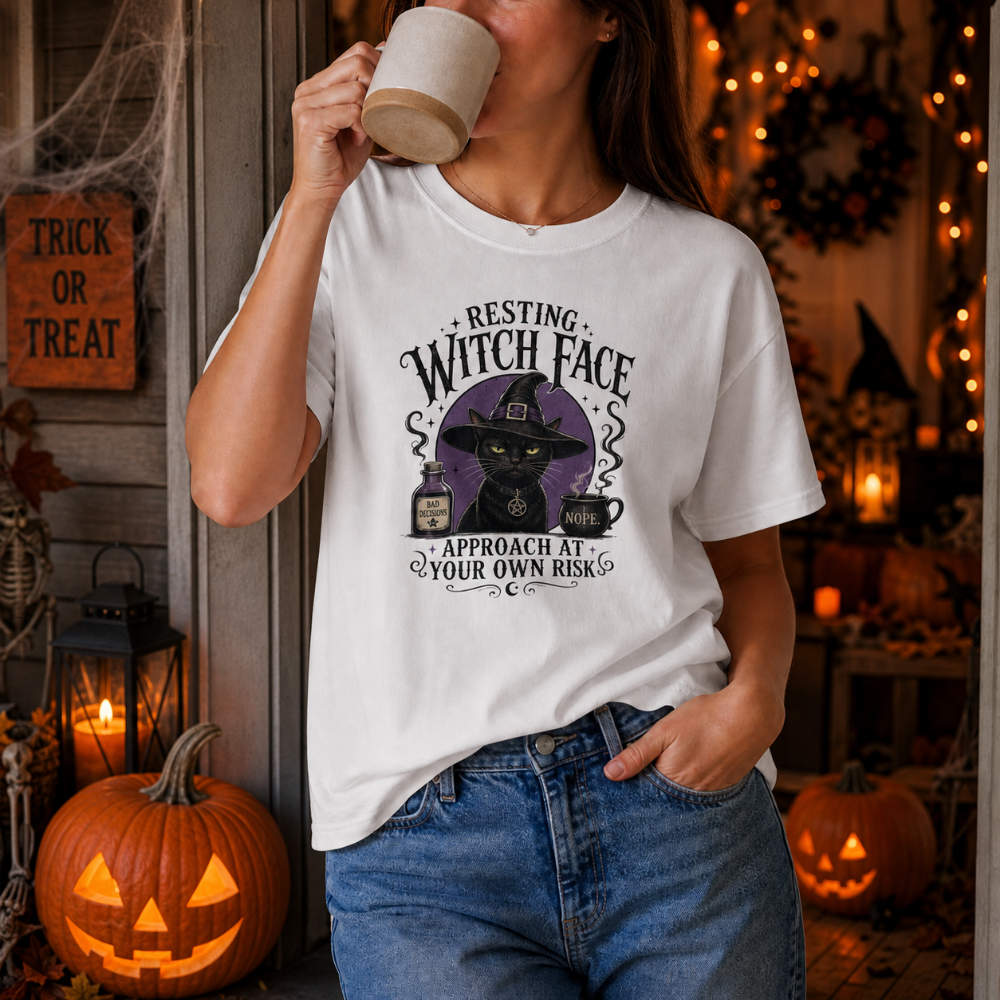 Resting Witch Face Halloween Shirt – Funny Black Cat Witch Spooky Season T-Shirt