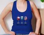 Patriotic Blue Racerback Tank Top with Red Wine and Blue Design