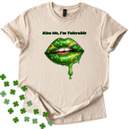 Sand St Patricks Day unisex softstyle shirt with "Kiss Me I'm Tolerable" text design