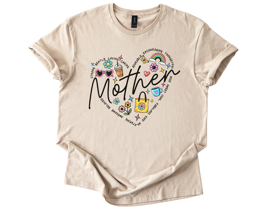 Mother's Day shirt with heart design and floral accents