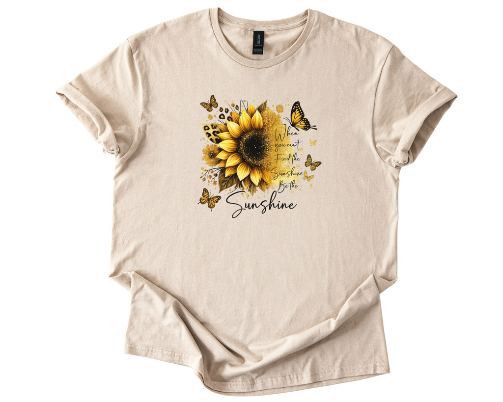 Sunflower Sunshine Inspirational Shirt with vibrant sunflower, butterflies, and motivational quote on soft unisex tee