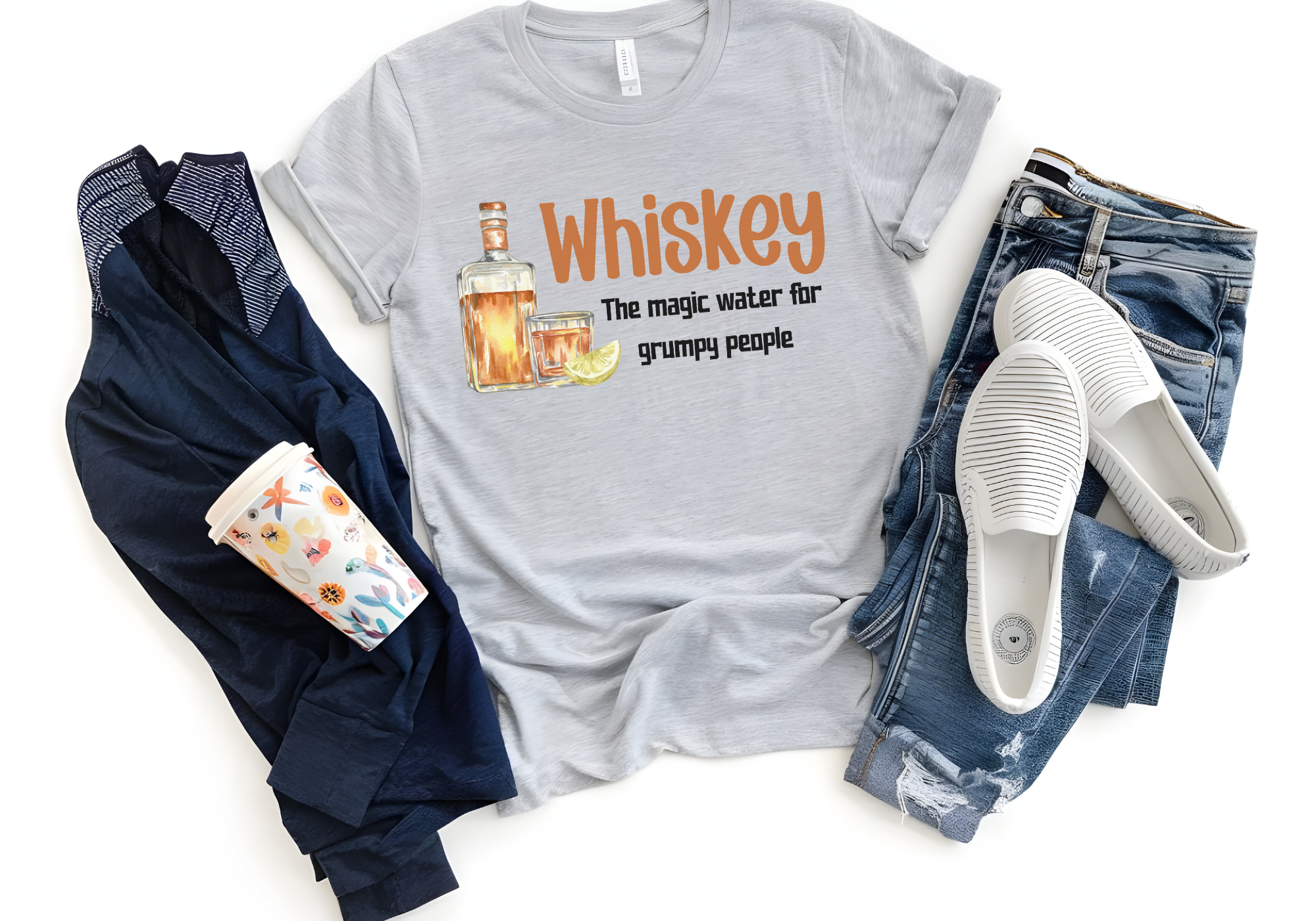Grumpy People Drink Whiskey unisex shirt with whiskey graphic, comfortable Gildan Softstyle cotton.