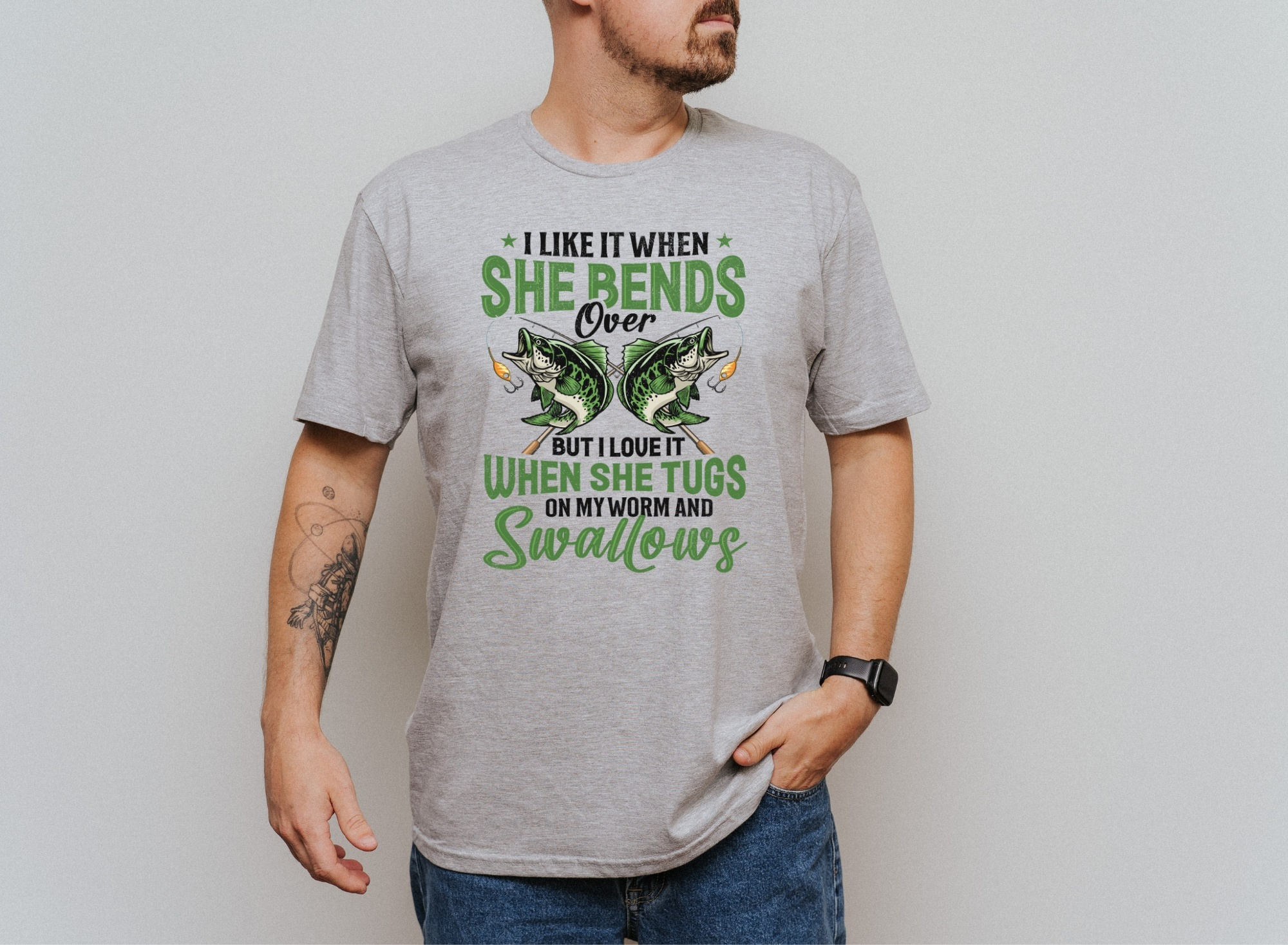 Sexual Innuendo Fishing Shirt - Sport Grey