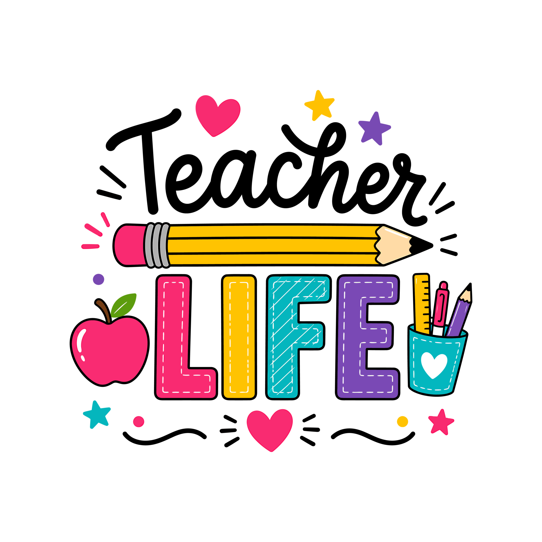 Colorful Teacher Life design for Watch Out Kindergarten adult DTF print