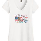 Women's patriotic nurse V-neck shirt with red, white, and blue summer vibes design featuring American flag and healthcare symbols