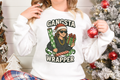 White Gangsta Wrapper holiday sweatshirt for women with Christmas design