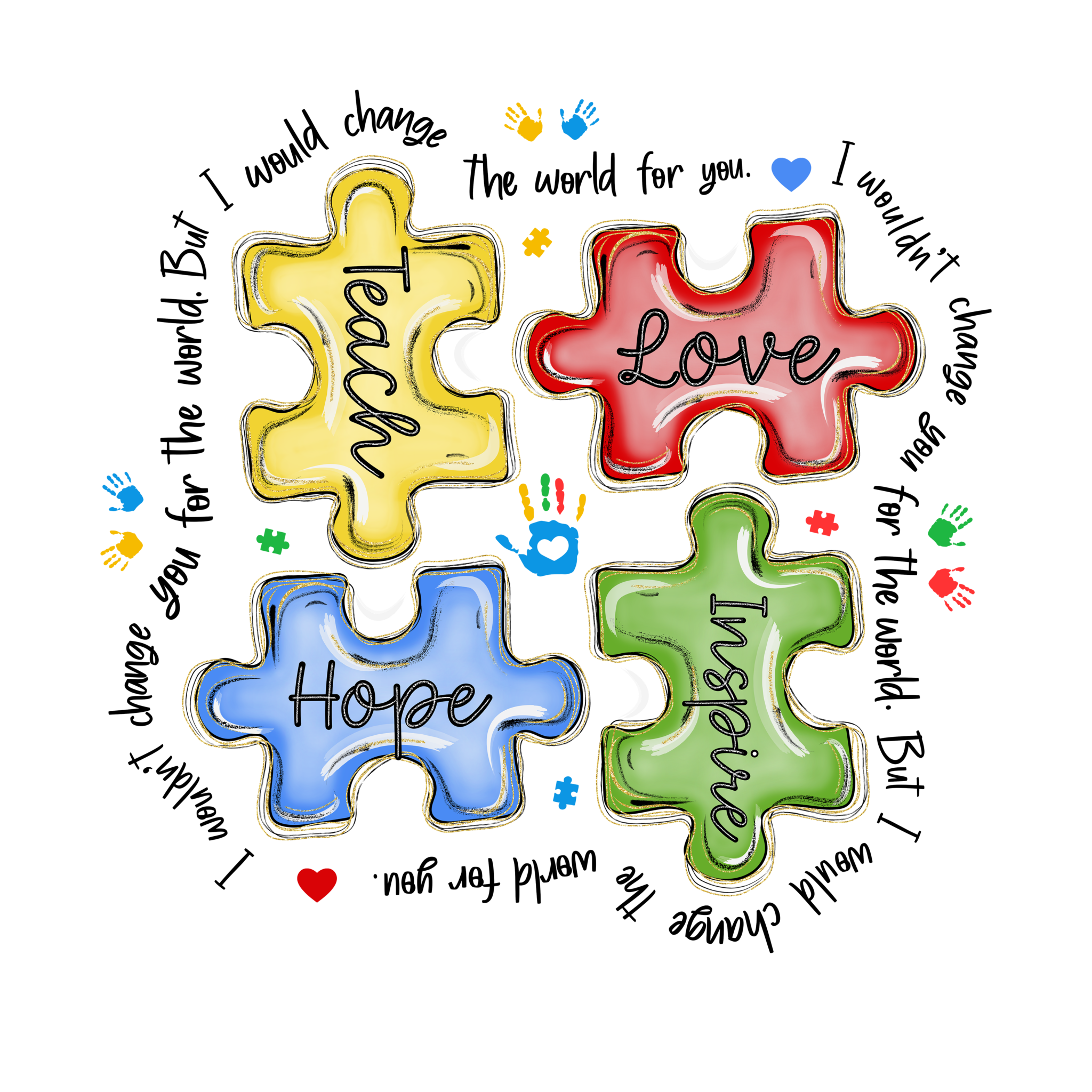 Faith Love Hope vibrant puzzle piece autism awareness DTF print