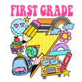 First Grade Retro Doodle DTF Print with Watch Out Kindergarten text and colorful doodles