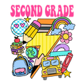Second grade retro doodle youth DTF print with Watch Out Kindergarten text