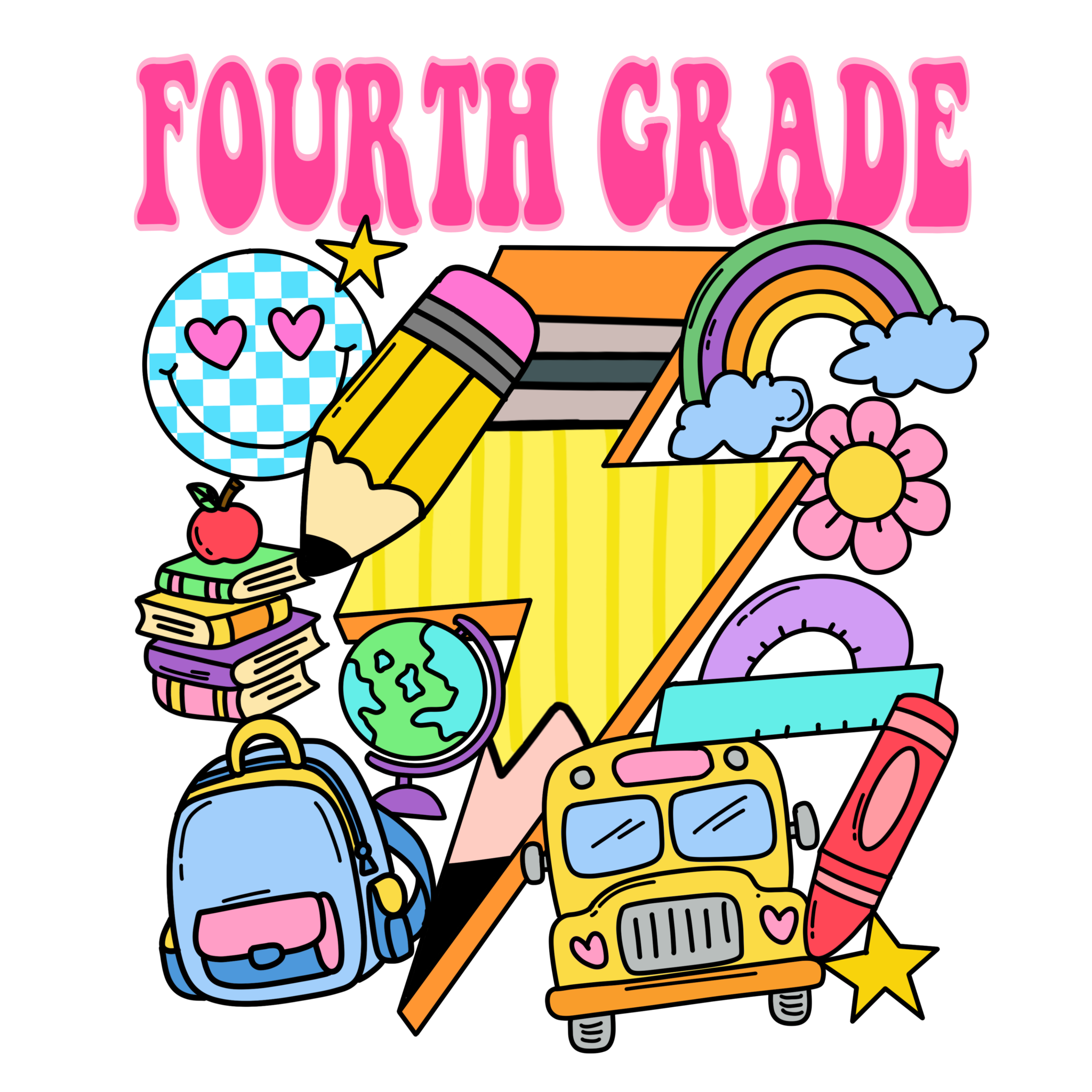 Fourth Grade Retro Doodle Youth DTF Print Watch Out Kindergarten design