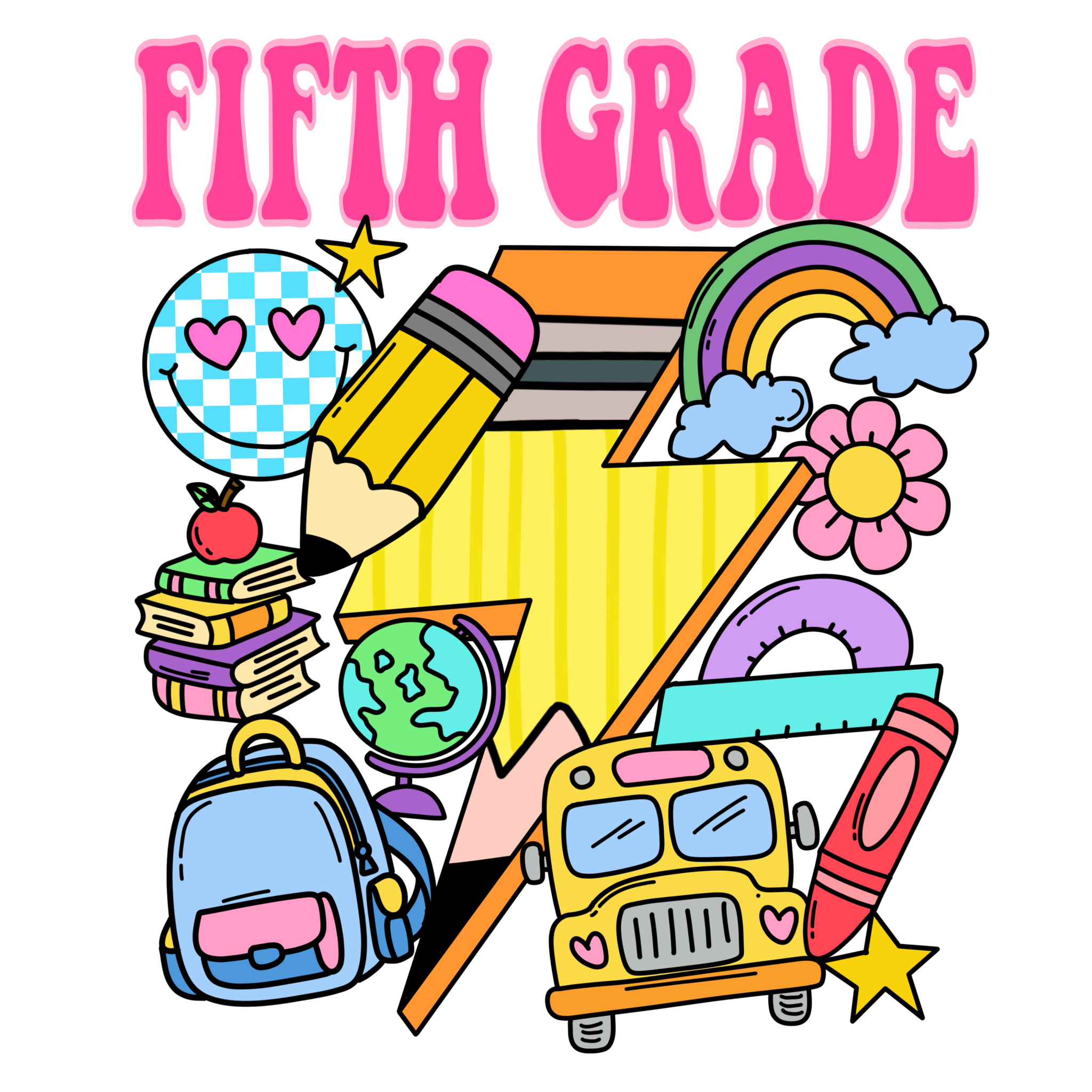 Fifth grade retro doodle watch out kindergarten youth DTF print design