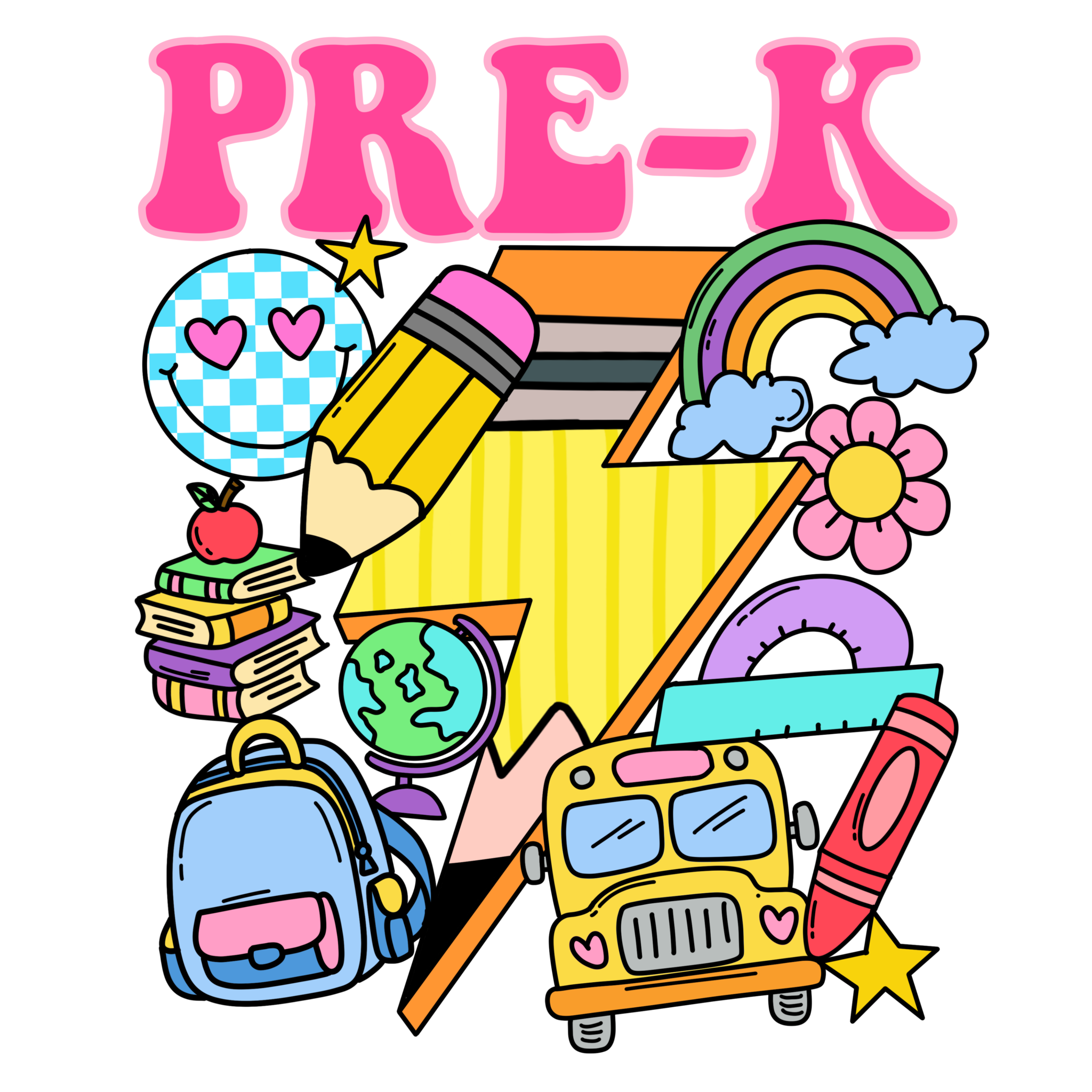 Pre-K Retro Doodle DTF Print Watch Out Kindergarten design