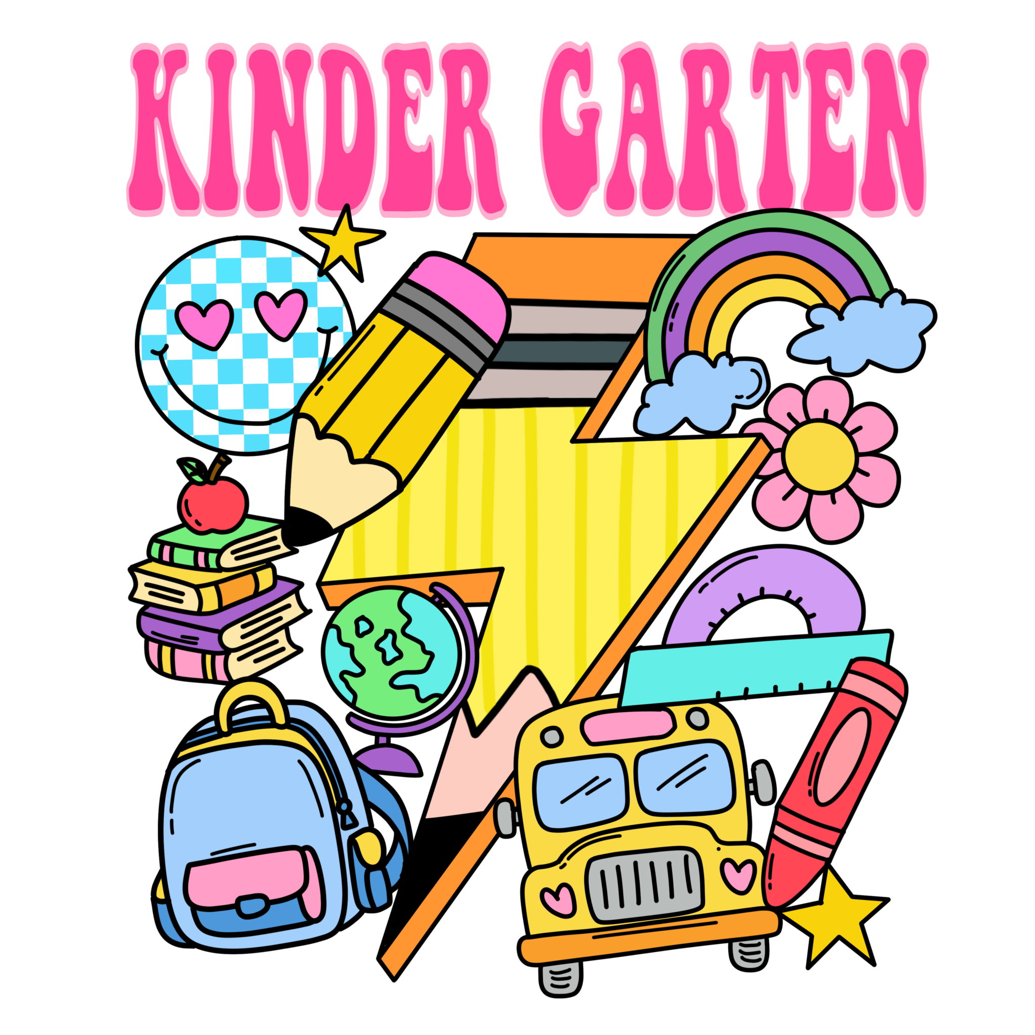 Watch Out Kindergarten retro doodle style design for kids